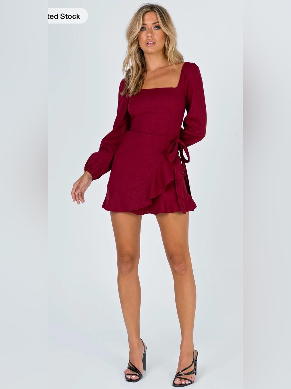 Princess Polly Burgundy Square Neck Wrap Mini Dress